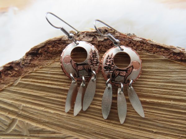 Wolf dangle copper earrings