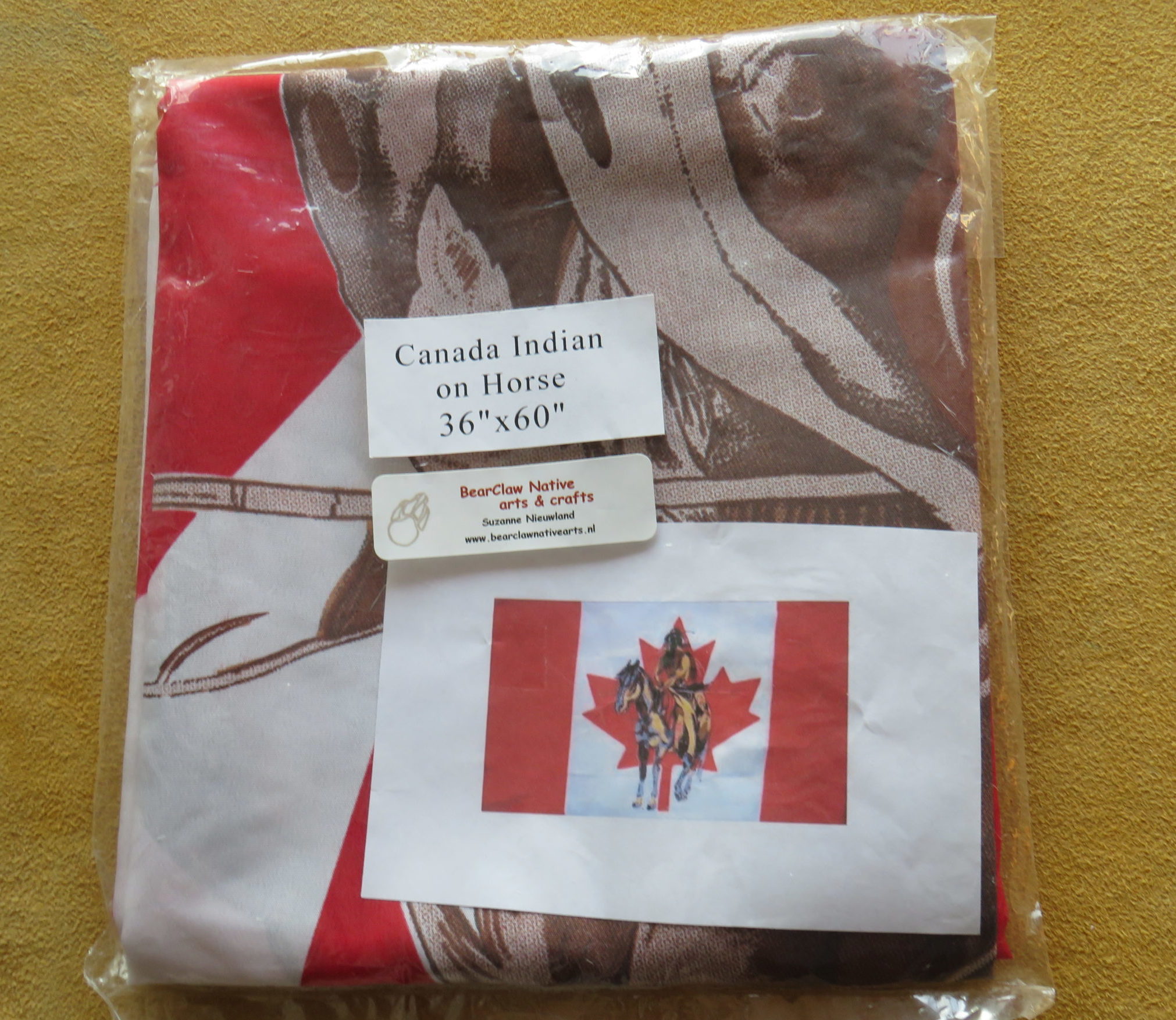 Canadese vlag met indiaan op paard