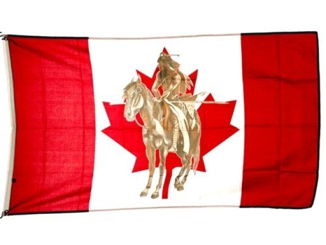 Canadese vlag met indiaan op paard